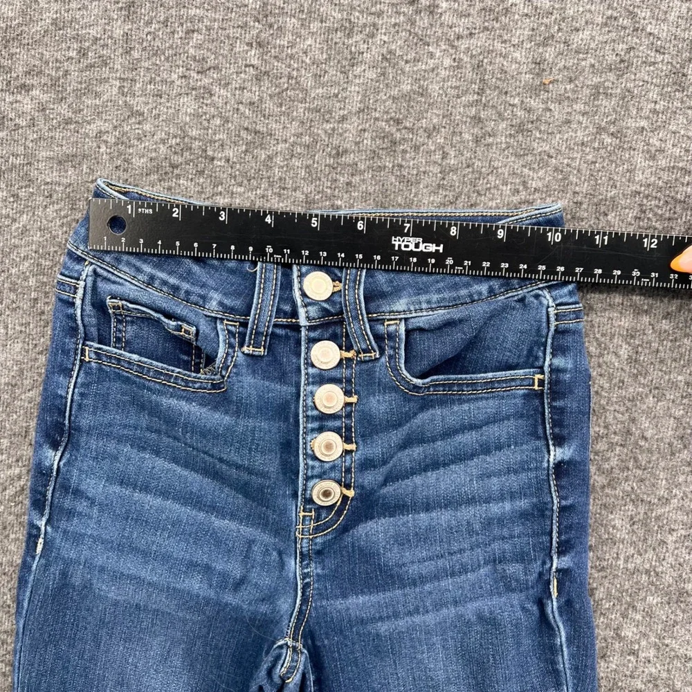SO Womens High Rise Skinny Jeans Medium Wash Button Fly Size 0 24 Blue Denim